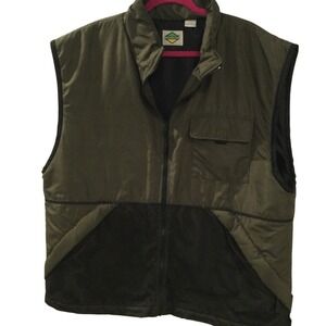 Flipbox Vintage Vest Olive Green Men XL‎ Puffer Mesh Pockets Full Zip, Gorpcore,